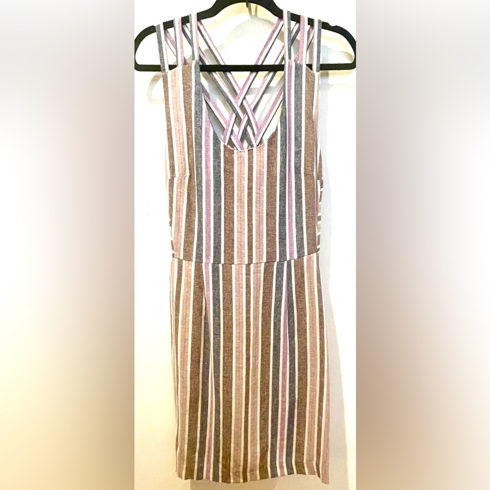 I ❤️ Ronson Linen/Rayon Striped Sleeveless Dress